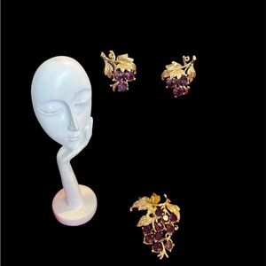 Coro Gold-Tone Earrings with Purple Grape Cluster Stones
